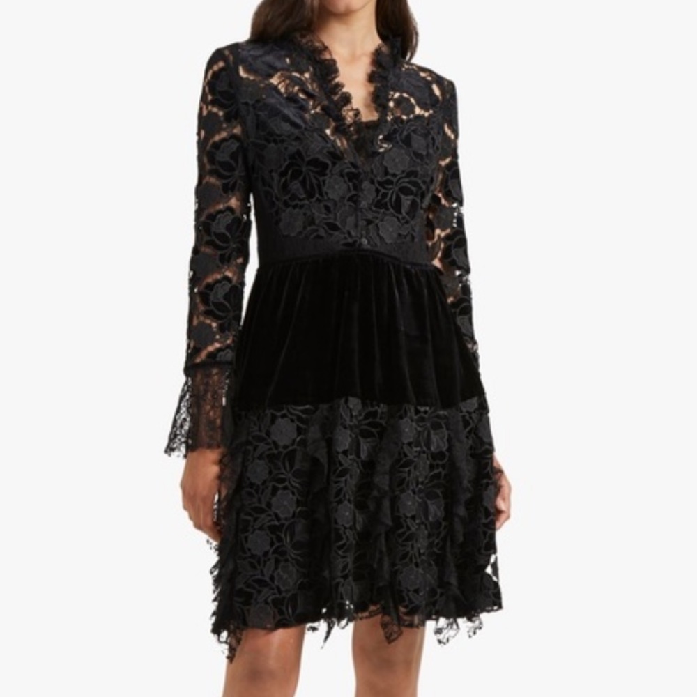 Black long sleeve lace dress French connection vintage look